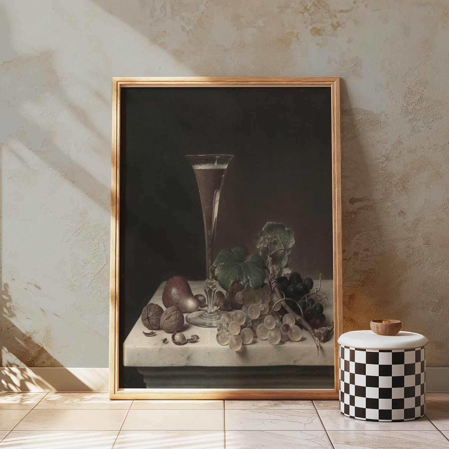 Premium Poster of Elegant Still Life with Fruit and Wine Glass Posters