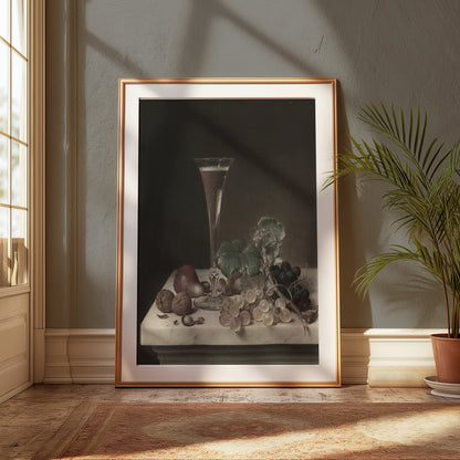 Premium Poster of Elegant Still Life with Fruit and Wine Glass Posters