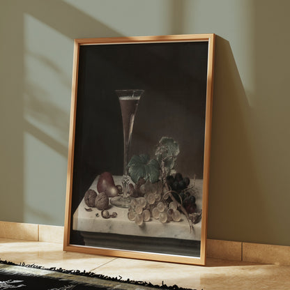 Premium Poster of Elegant Still Life with Fruit and Wine Glass Posters