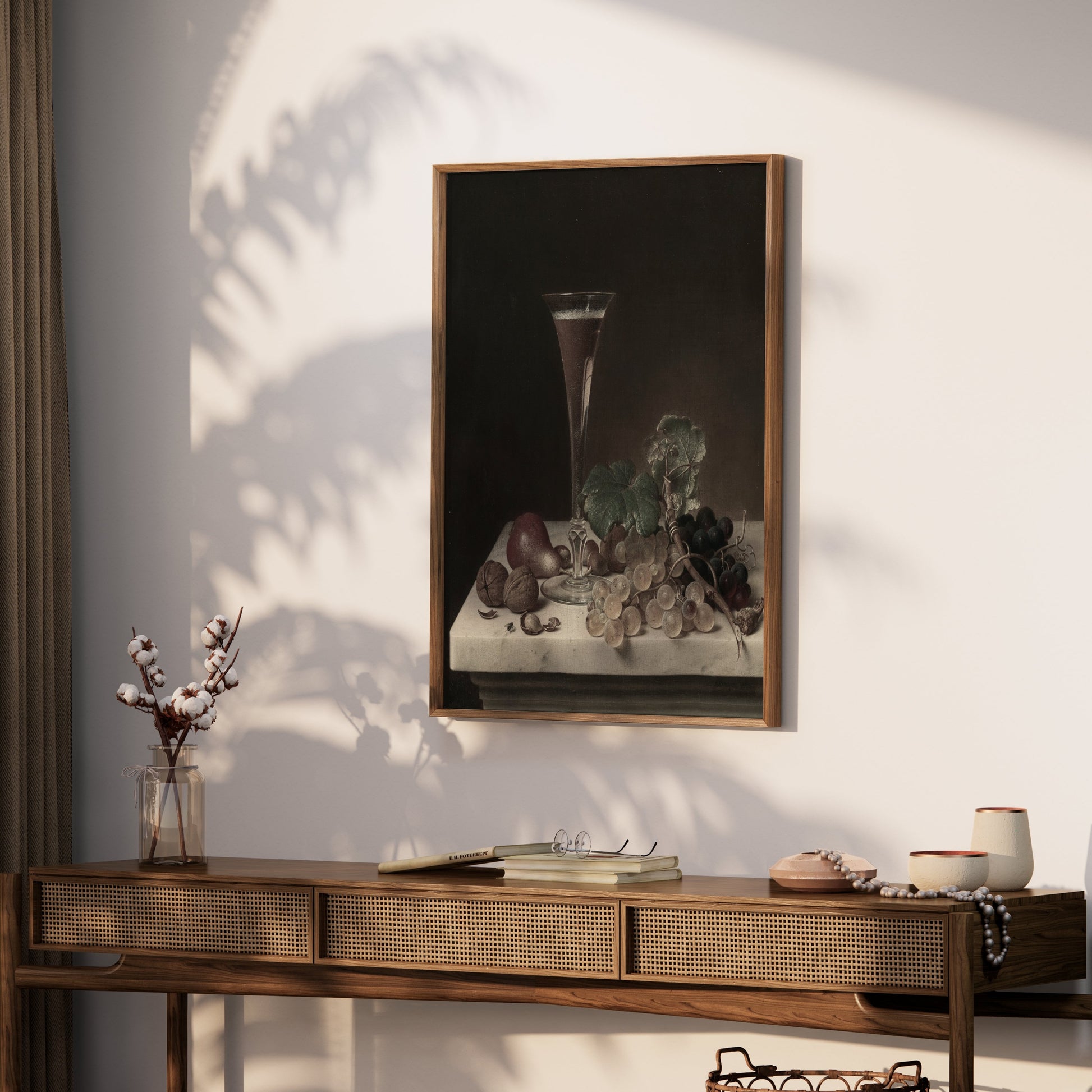 Premium Poster of Elegant Still Life with Fruit and Wine Glass Posters
