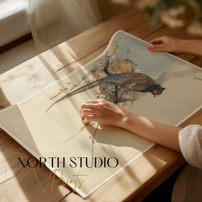 Premium Poster of Elegant Two Birds on Cherry Blossom Branch Posters