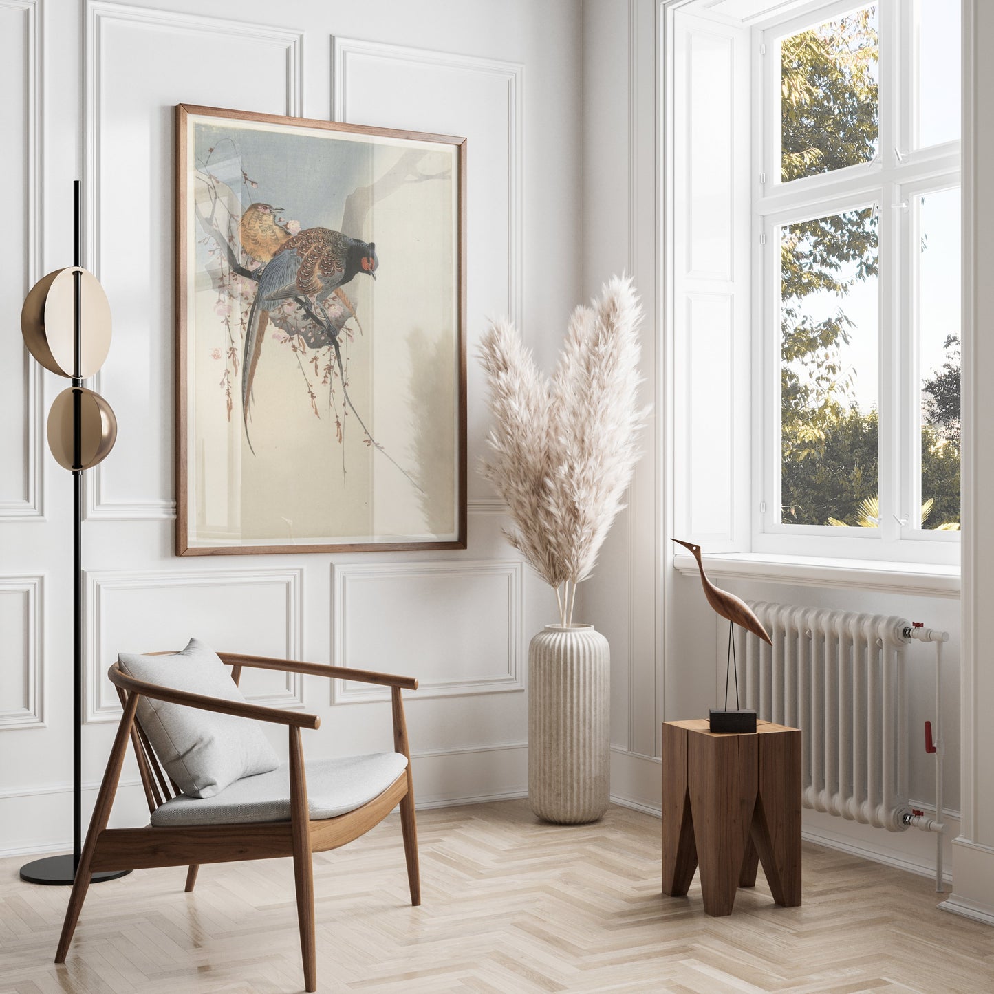 Premium Poster of Elegant Two Birds on Cherry Blossom Branch Posters