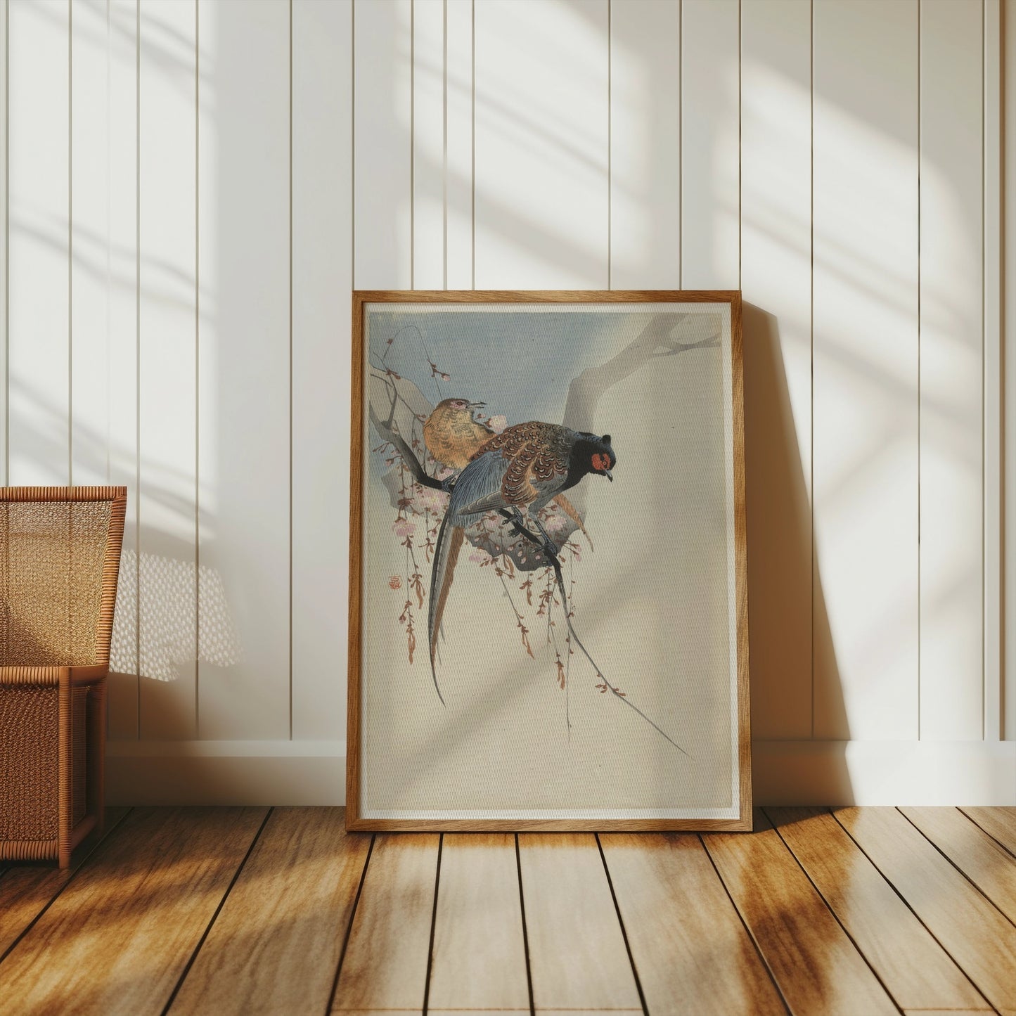 Premium Poster of Elegant Two Birds on Cherry Blossom Branch Posters