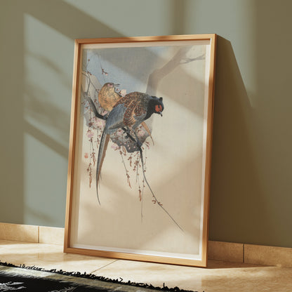 Premium Poster of Elegant Two Birds on Cherry Blossom Branch Posters