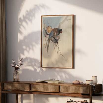 Premium Poster of Elegant Two Birds on Cherry Blossom Branch Posters