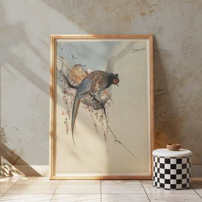 Premium Poster of Elegant Two Birds on Cherry Blossom Branch Posters