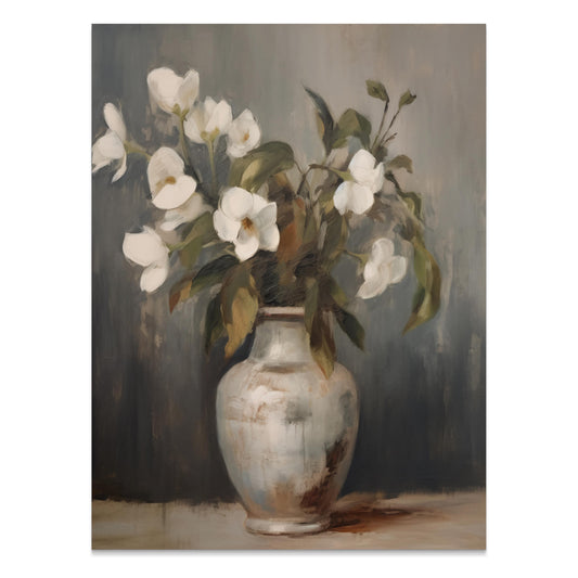 Premium Poster of Elegant Vase with White Flowers in Pastel Tone Posters
