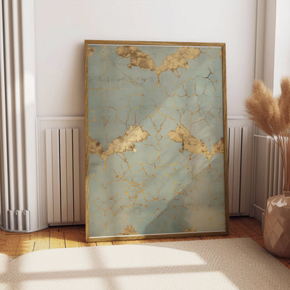 Premium Poster of Elegant Vintage Cracked Gold and Blue Art Print Posters