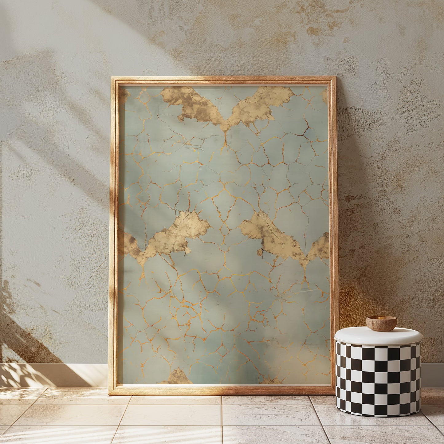 Premium Poster of Elegant Vintage Cracked Gold and Blue Art Print Posters