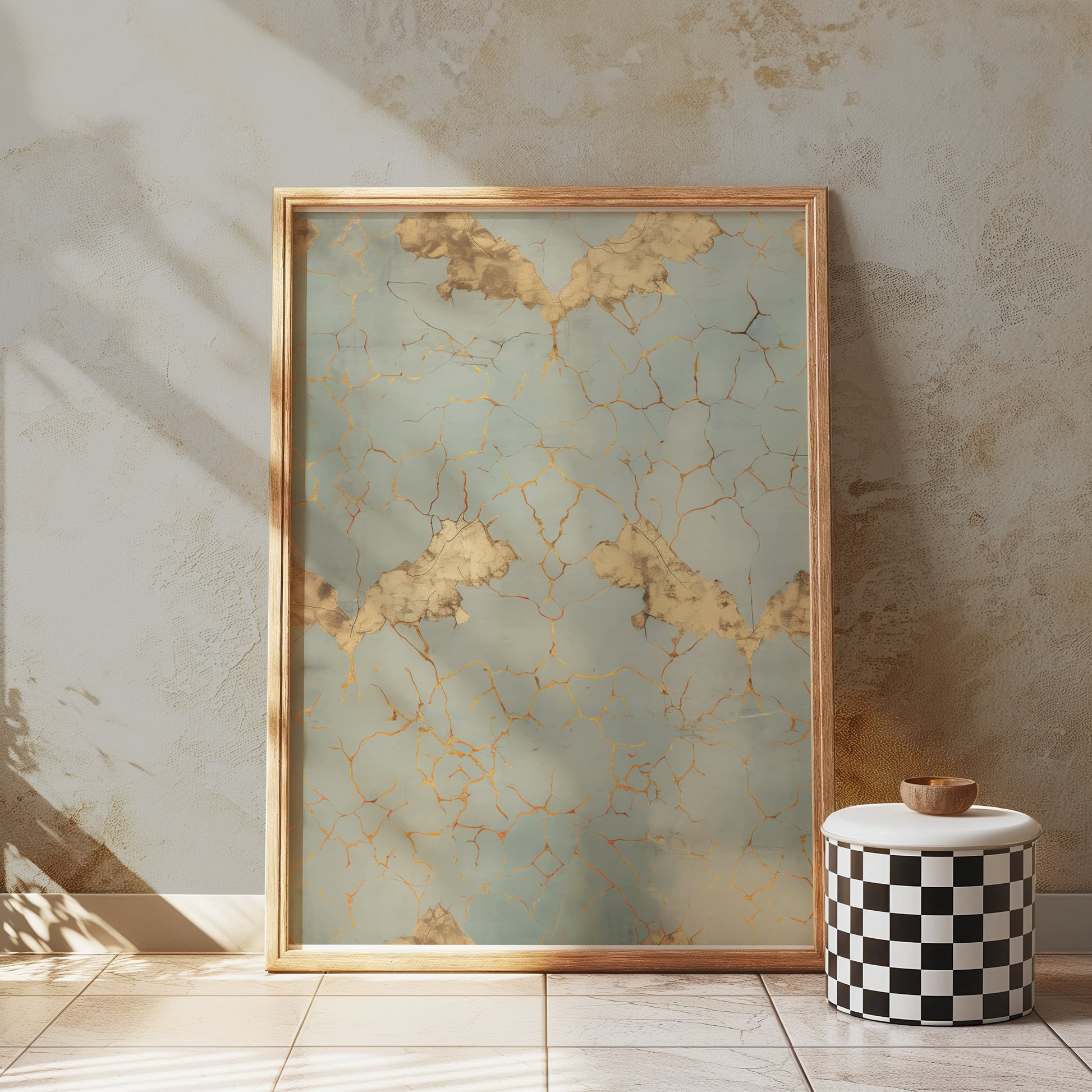 Premium Poster of Elegant Vintage Cracked Gold and Blue Art Print Posters