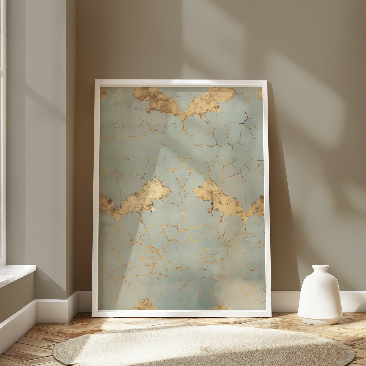 Premium Poster of Elegant Vintage Cracked Gold and Blue Art Print Posters