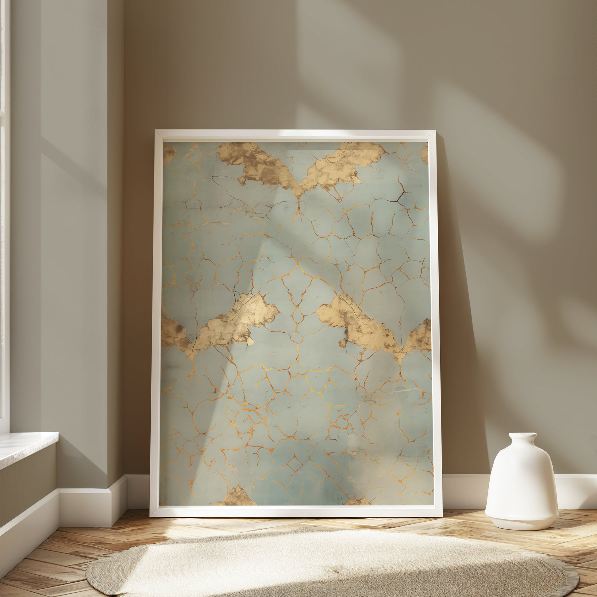 Premium Poster of Elegant Vintage Cracked Gold and Blue Art Print Posters