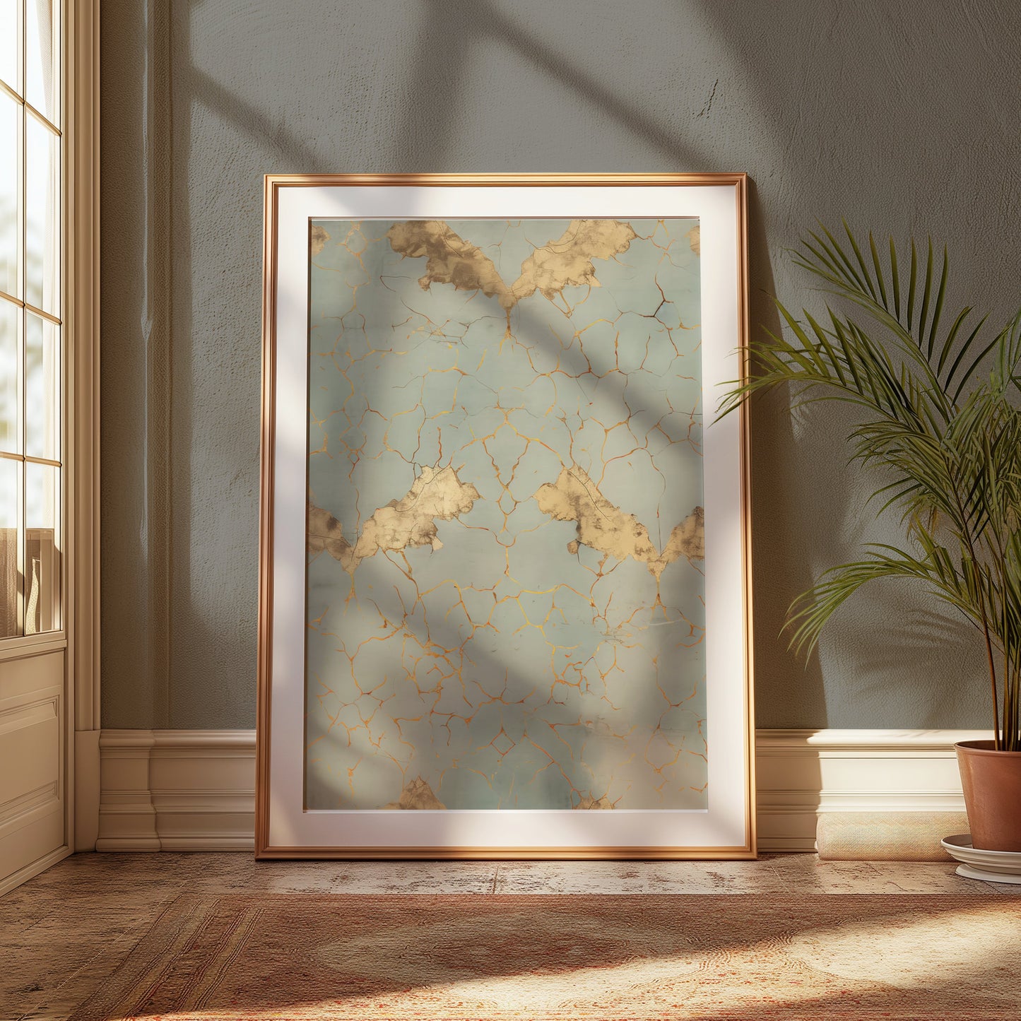 Premium Poster of Elegant Vintage Cracked Gold and Blue Art Print Posters