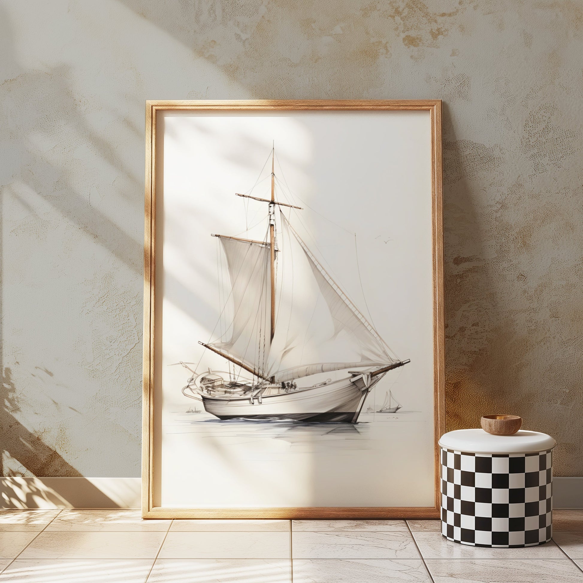 Premium Poster of Elegant Vintage Sailing Ship Illustration Art Posters