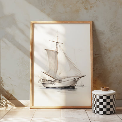 Premium Poster of Elegant Vintage Sailing Ship Illustration Art Posters