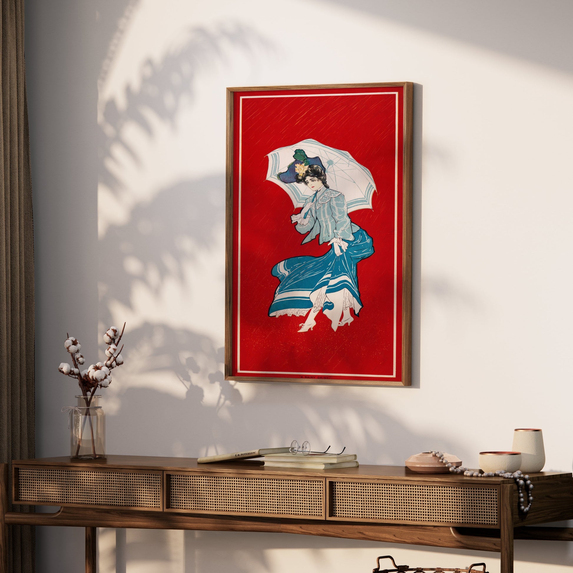 Premium Poster of Elegant Vintage Woman with Umbrella Illustration Posters