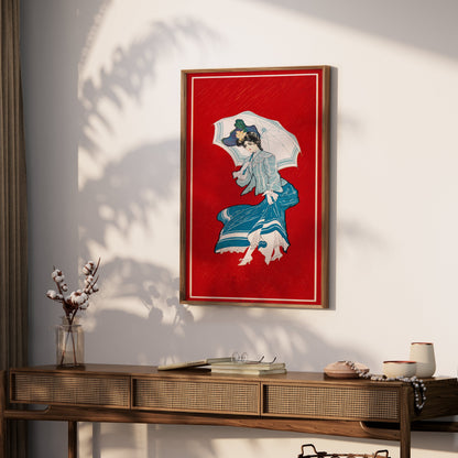 Premium Poster of Elegant Vintage Woman with Umbrella Illustration Posters