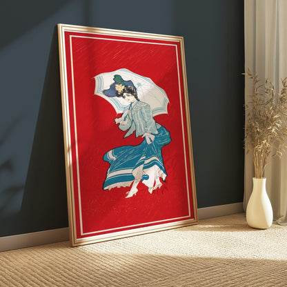Premium Poster of Elegant Vintage Woman with Umbrella Illustration Posters