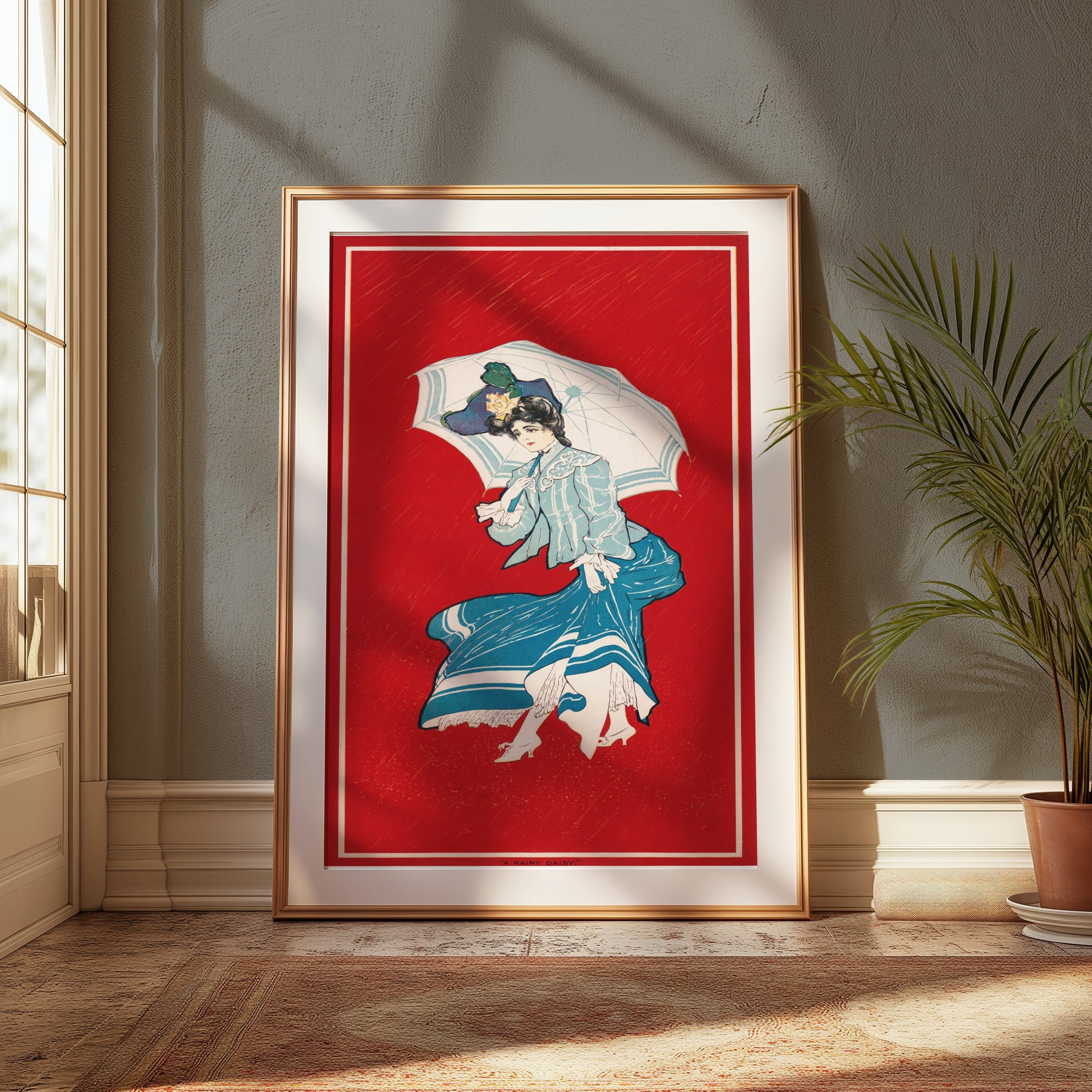 Premium Poster of Elegant Vintage Woman with Umbrella Illustration Posters