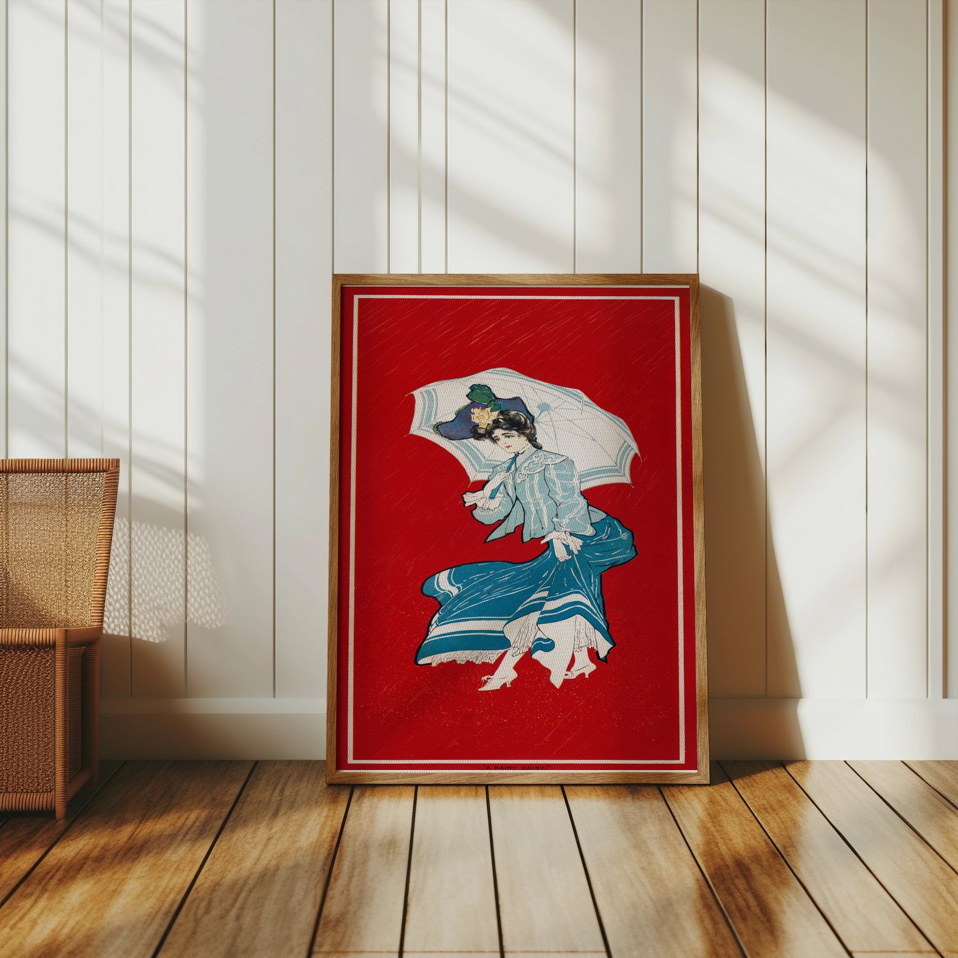 Premium Poster of Elegant Vintage Woman with Umbrella Illustration Posters