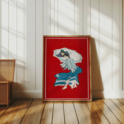 Premium Poster of Elegant Vintage Woman with Umbrella Illustration Posters