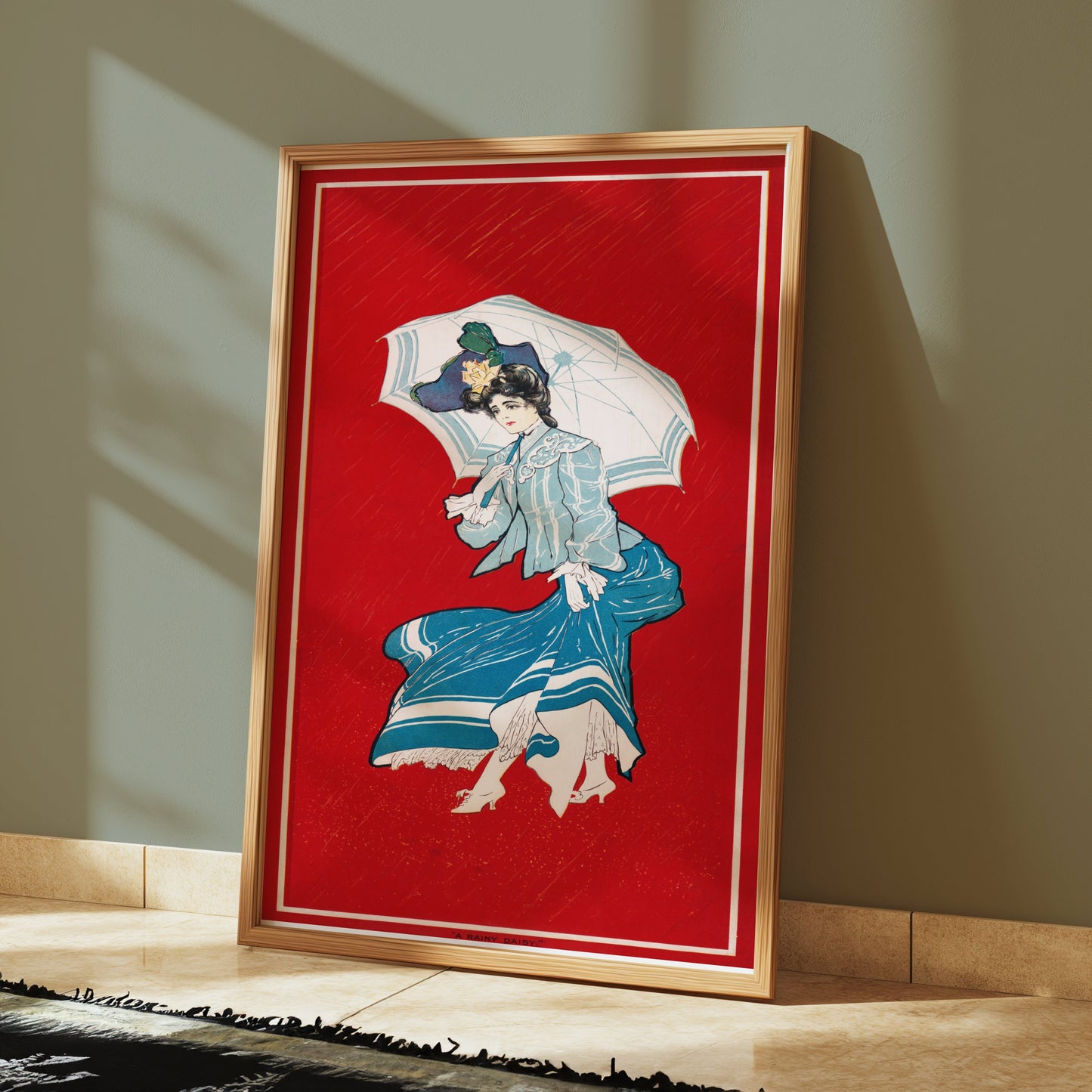 Premium Poster of Elegant Vintage Woman with Umbrella Illustration Posters