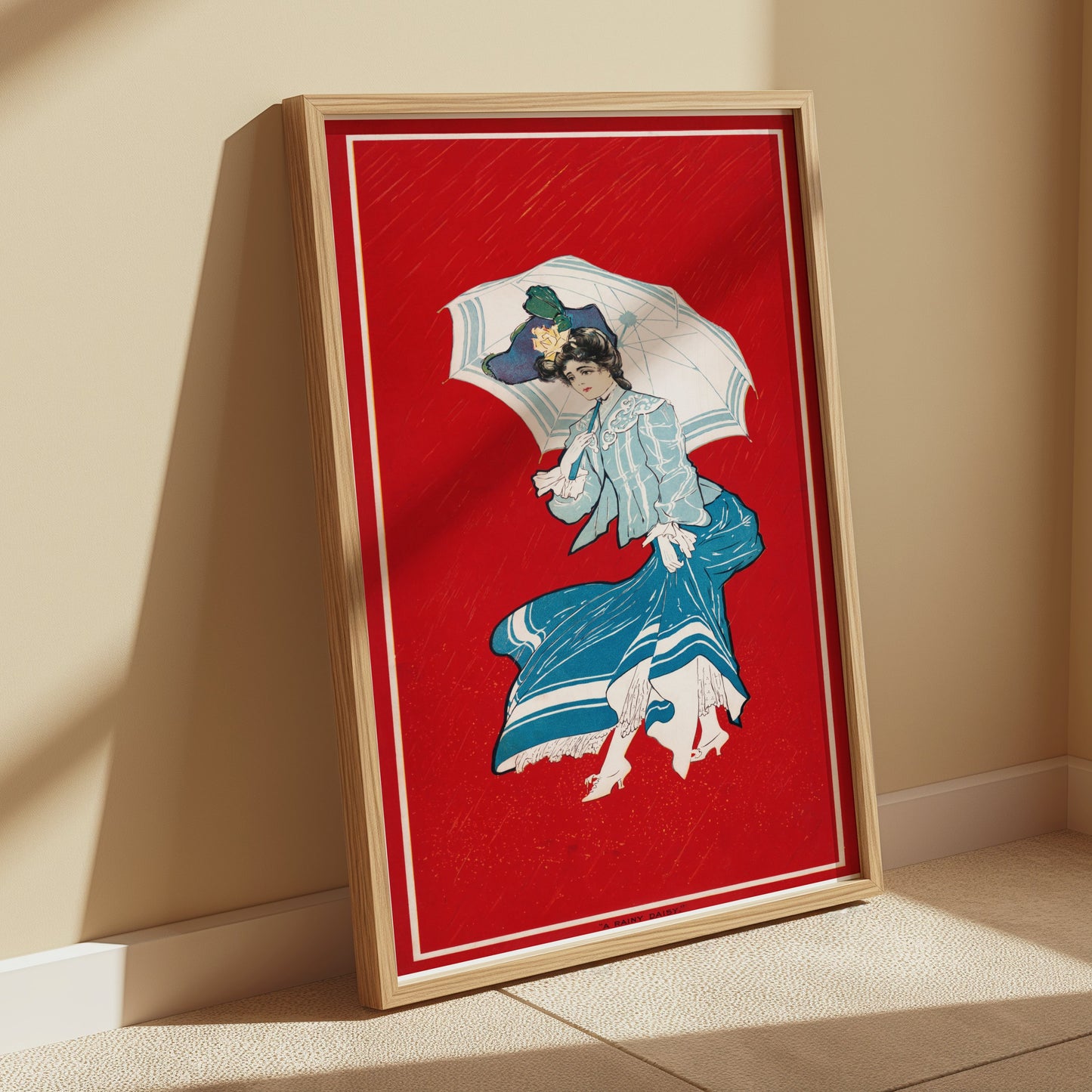 Premium Poster of Elegant Vintage Woman with Umbrella Illustration Posters