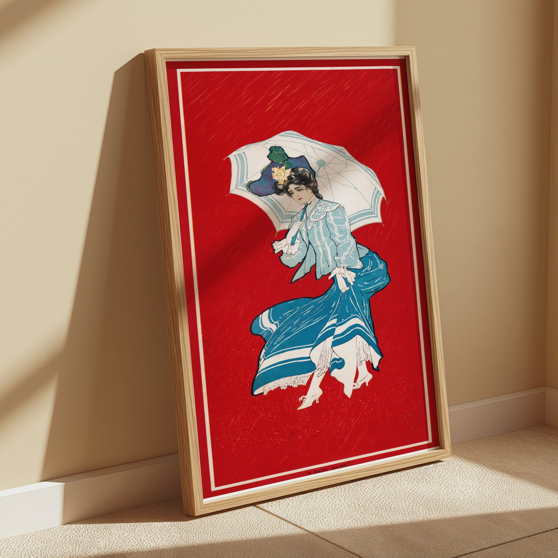 Premium Poster of Elegant Vintage Woman with Umbrella Illustration Posters