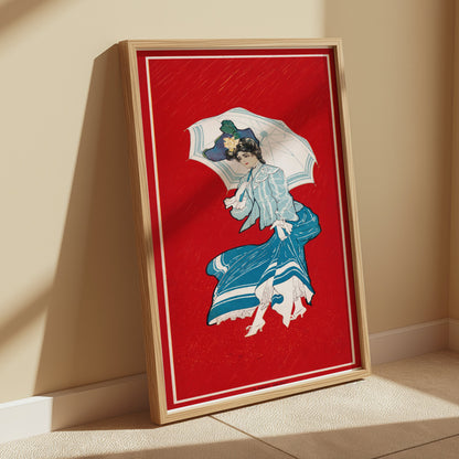 Premium Poster of Elegant Vintage Woman with Umbrella Illustration Posters