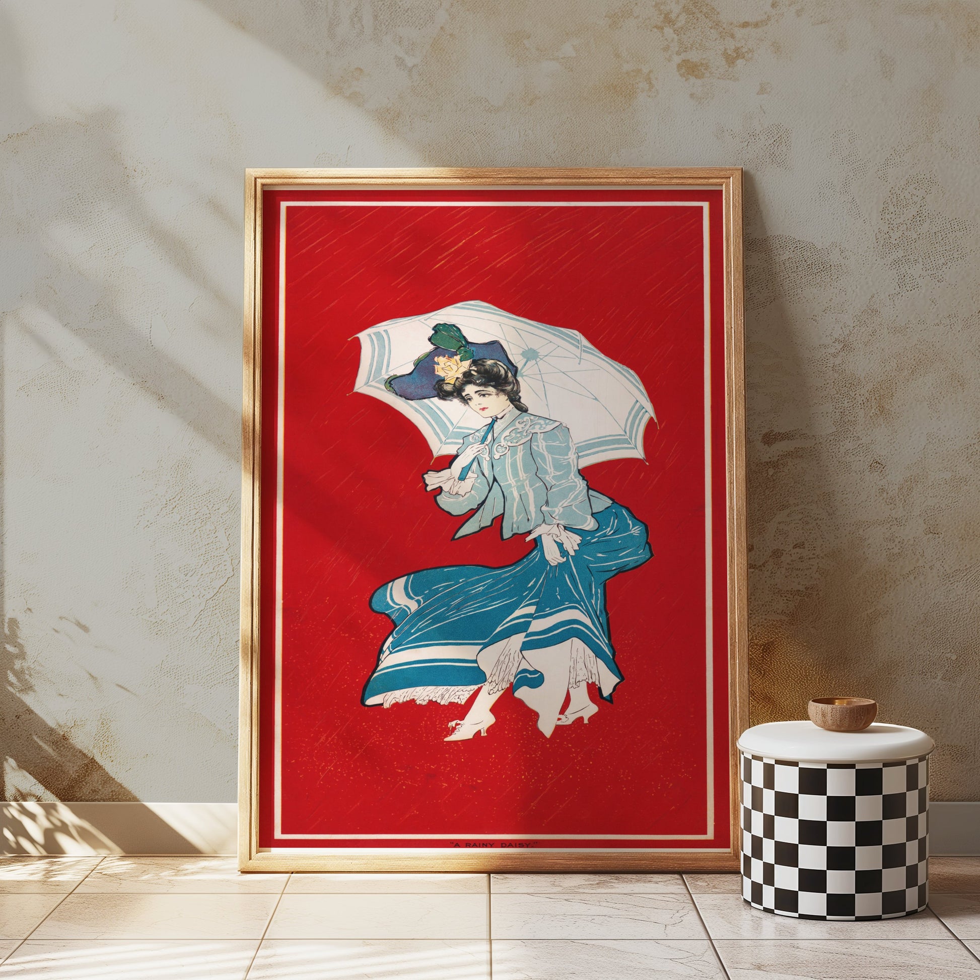 Premium Poster of Elegant Vintage Woman with Umbrella Illustration Posters