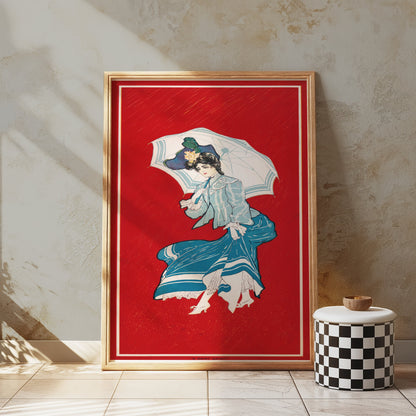 Premium Poster of Elegant Vintage Woman with Umbrella Illustration Posters