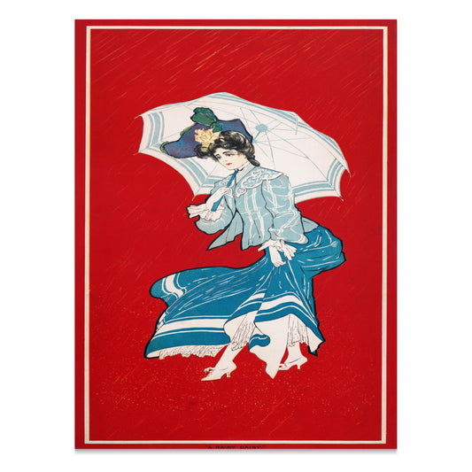 Premium Poster of Elegant Vintage Woman with Umbrella Illustration Posters