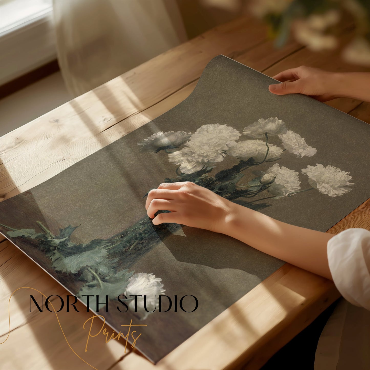 Premium Poster of Elegant White Blossoms in Vase Art Print Posters