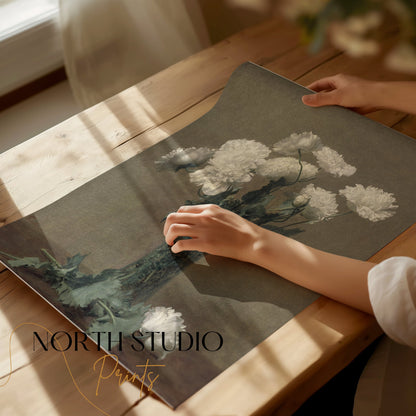 Premium Poster of Elegant White Blossoms in Vase Art Print Posters