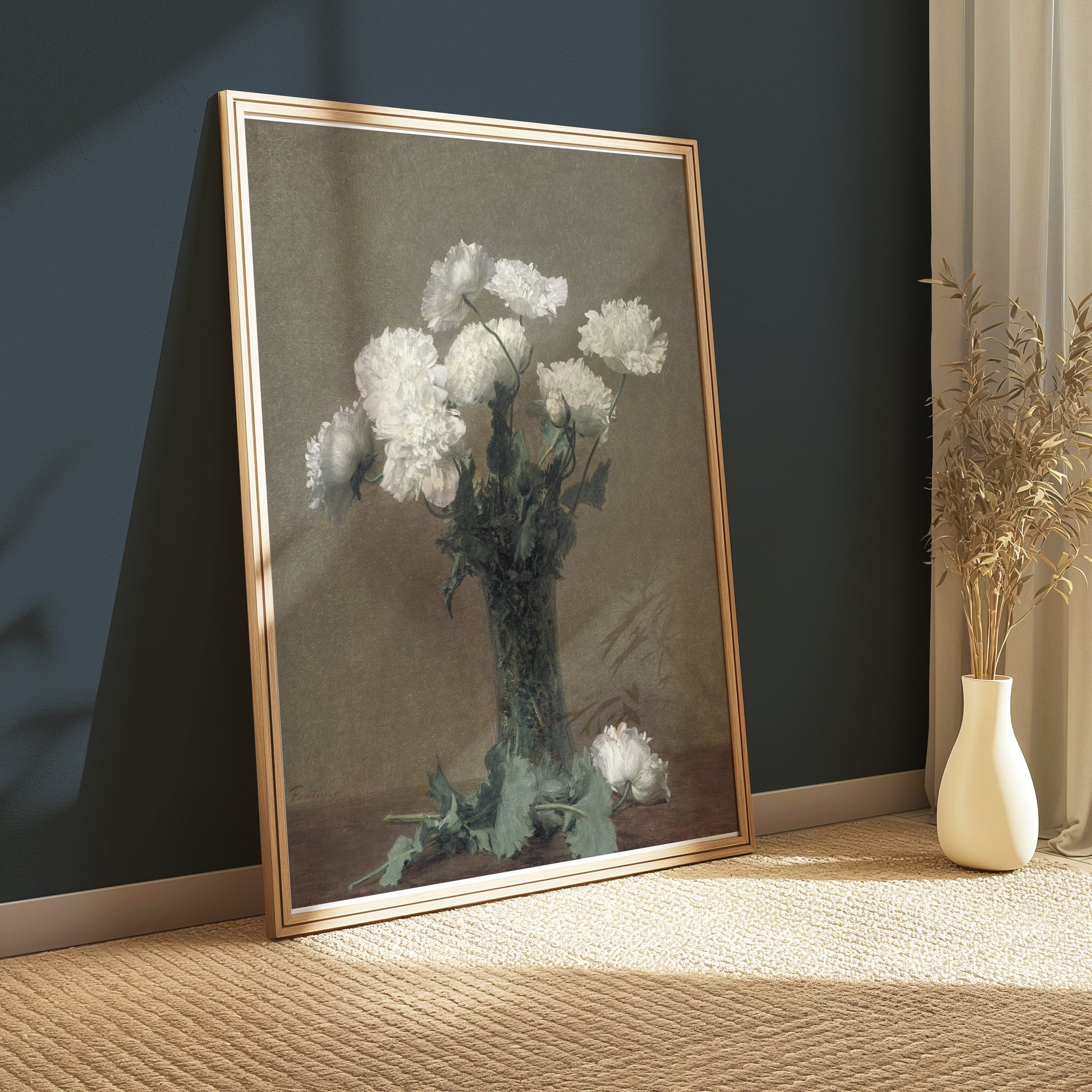 Premium Poster of Elegant White Blossoms in Vase Art Print Posters