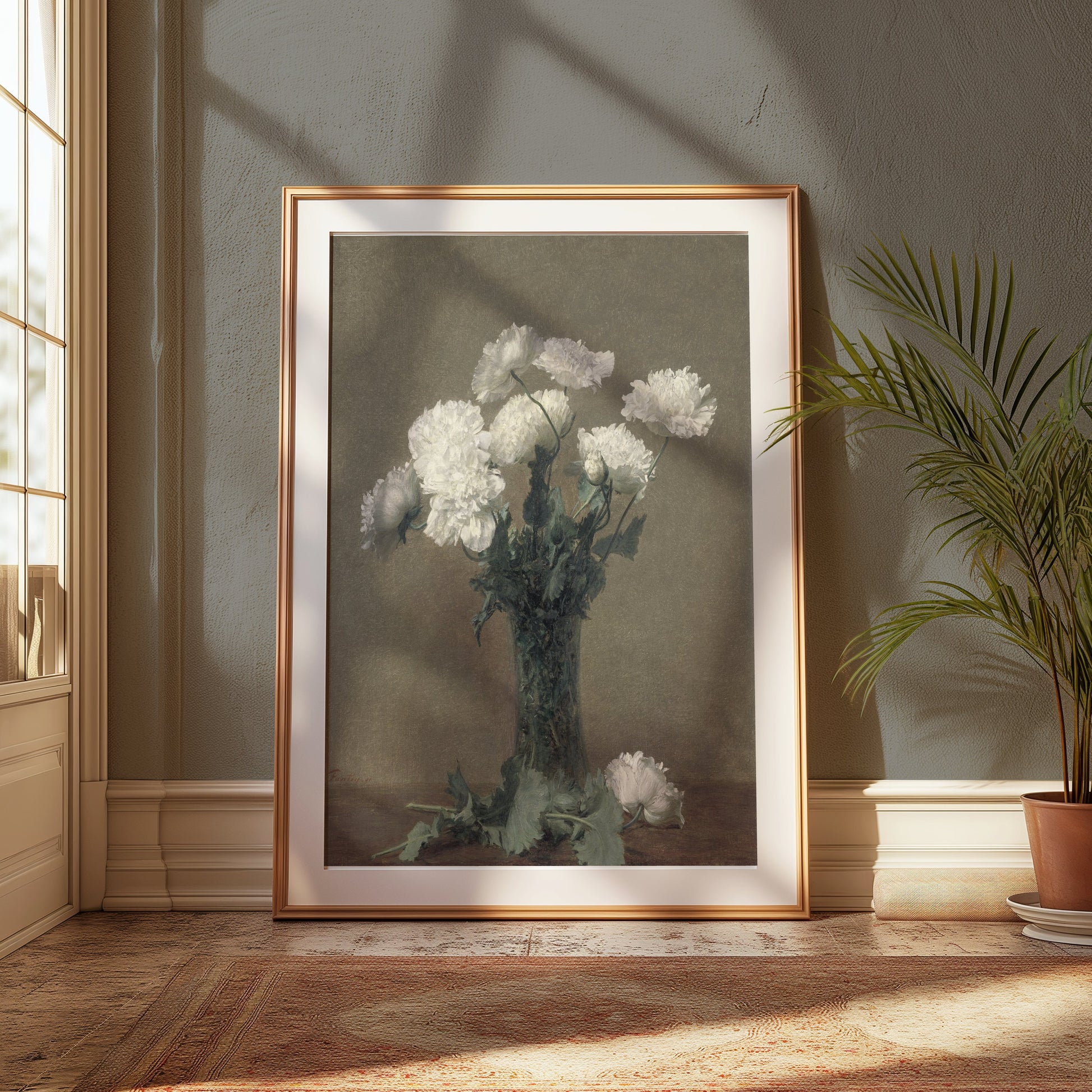 Premium Poster of Elegant White Blossoms in Vase Art Print Posters