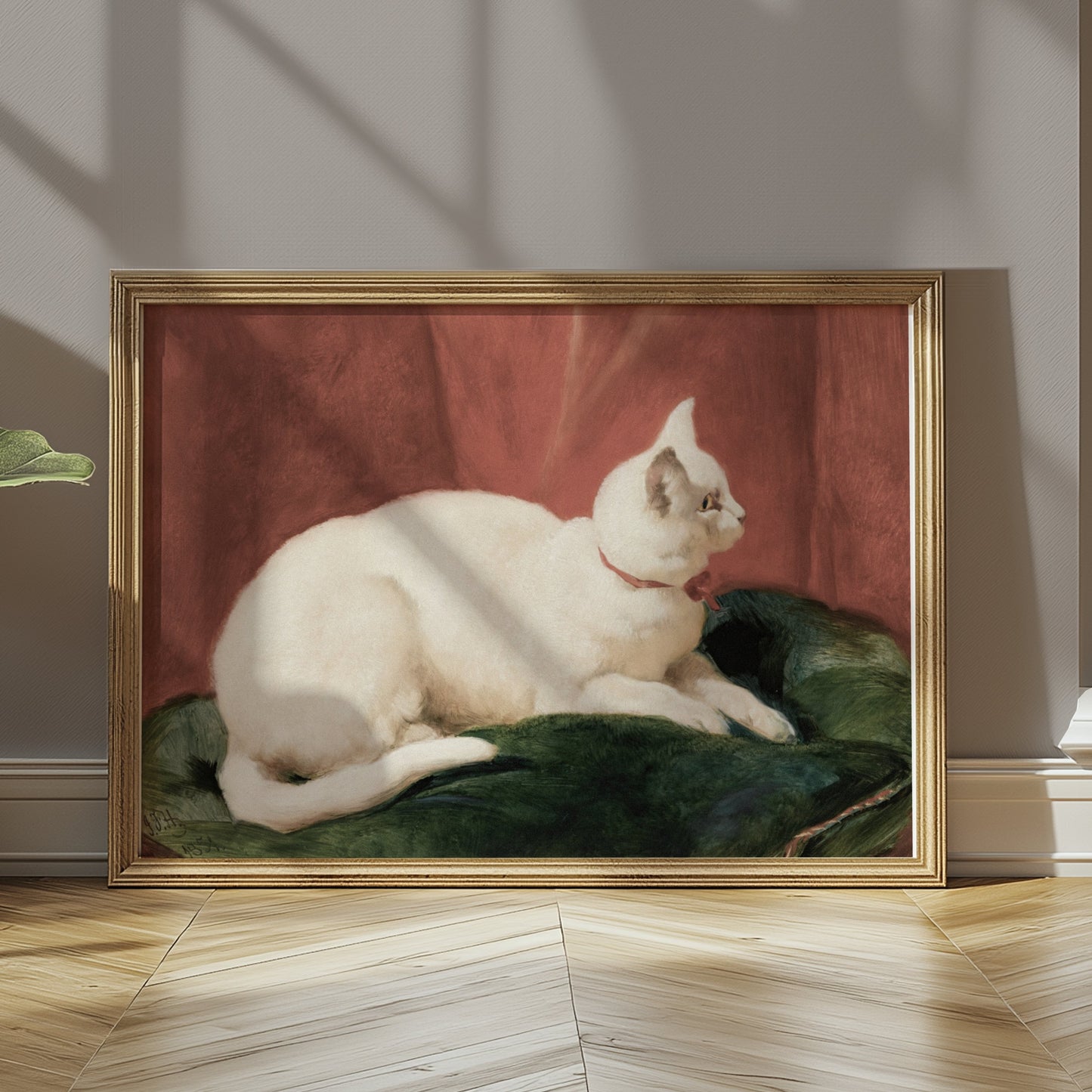 Premium Poster of Elegant White Cat Lying on Cushion Artwork Posters