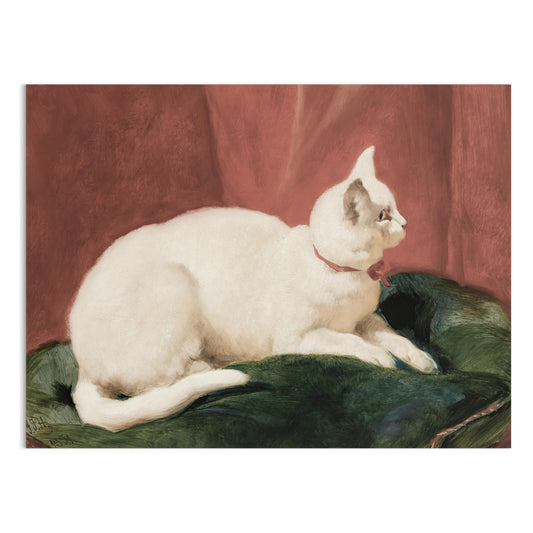 Premium Poster of Elegant White Cat Lying on Cushion Artwork Posters