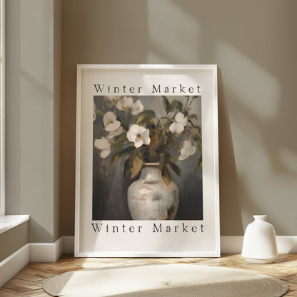 Premium Poster of Elegant White Flowers Painted on Vase Posters