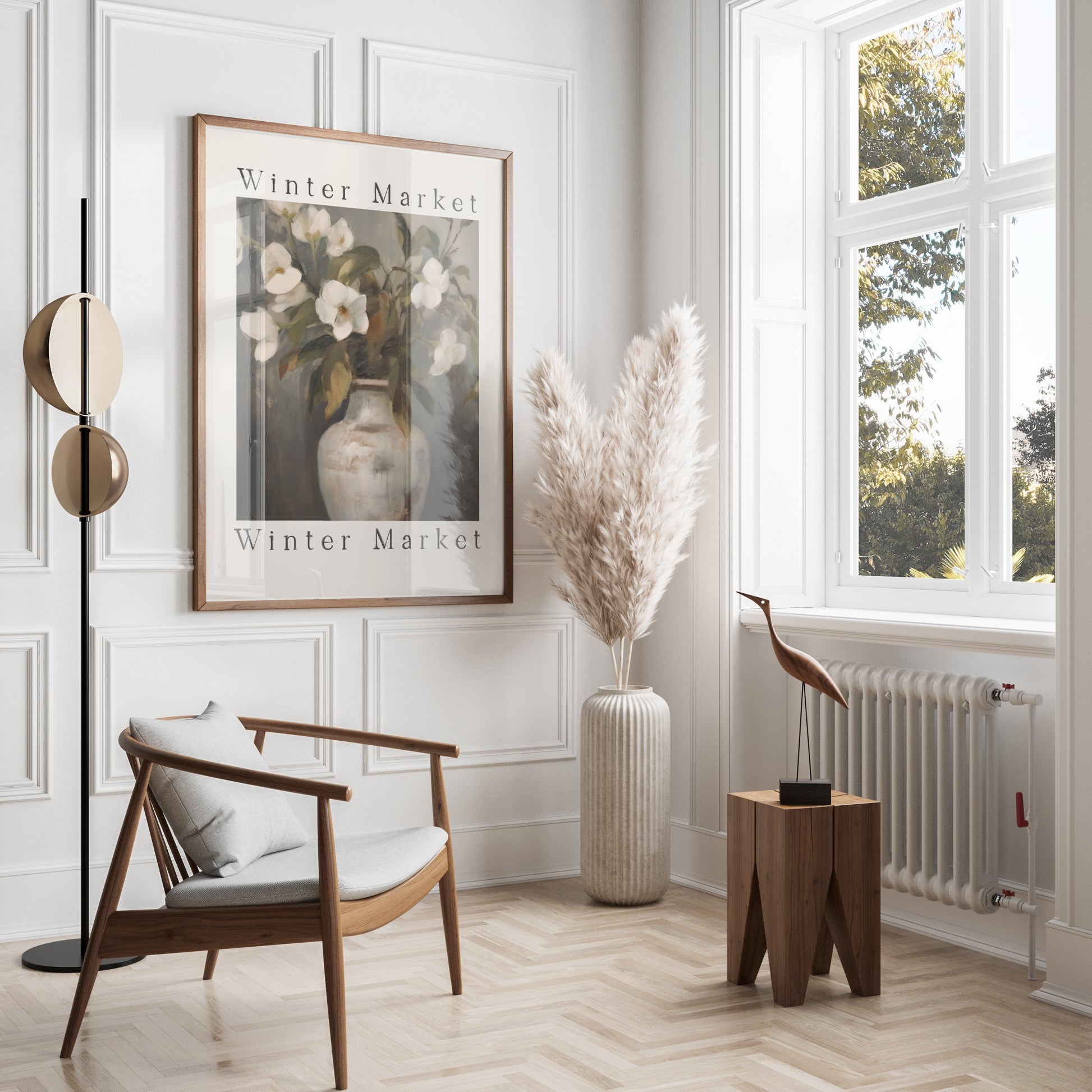 Premium Poster of Elegant White Flowers Painted on Vase Posters