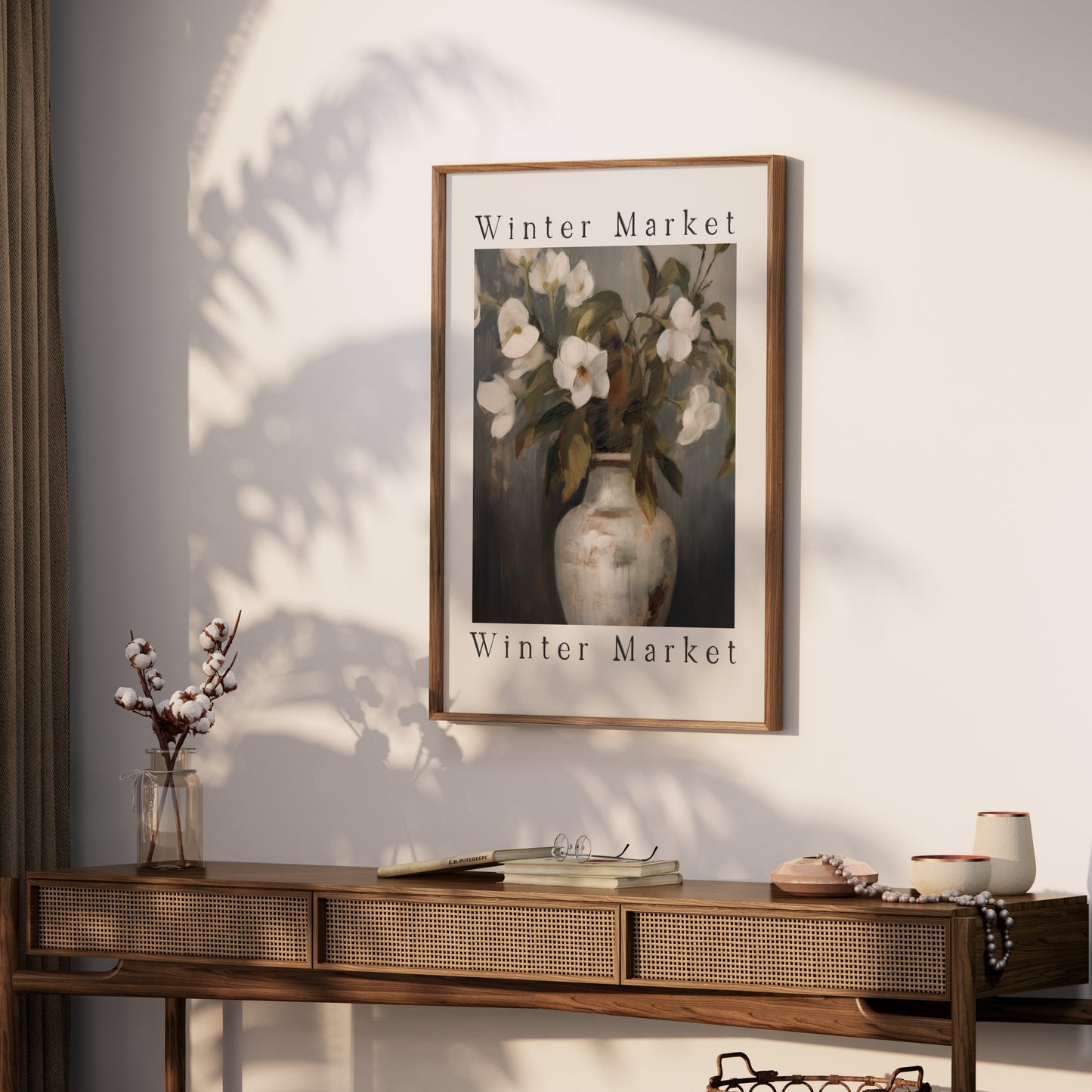 Premium Poster of Elegant White Flowers Painted on Vase Posters