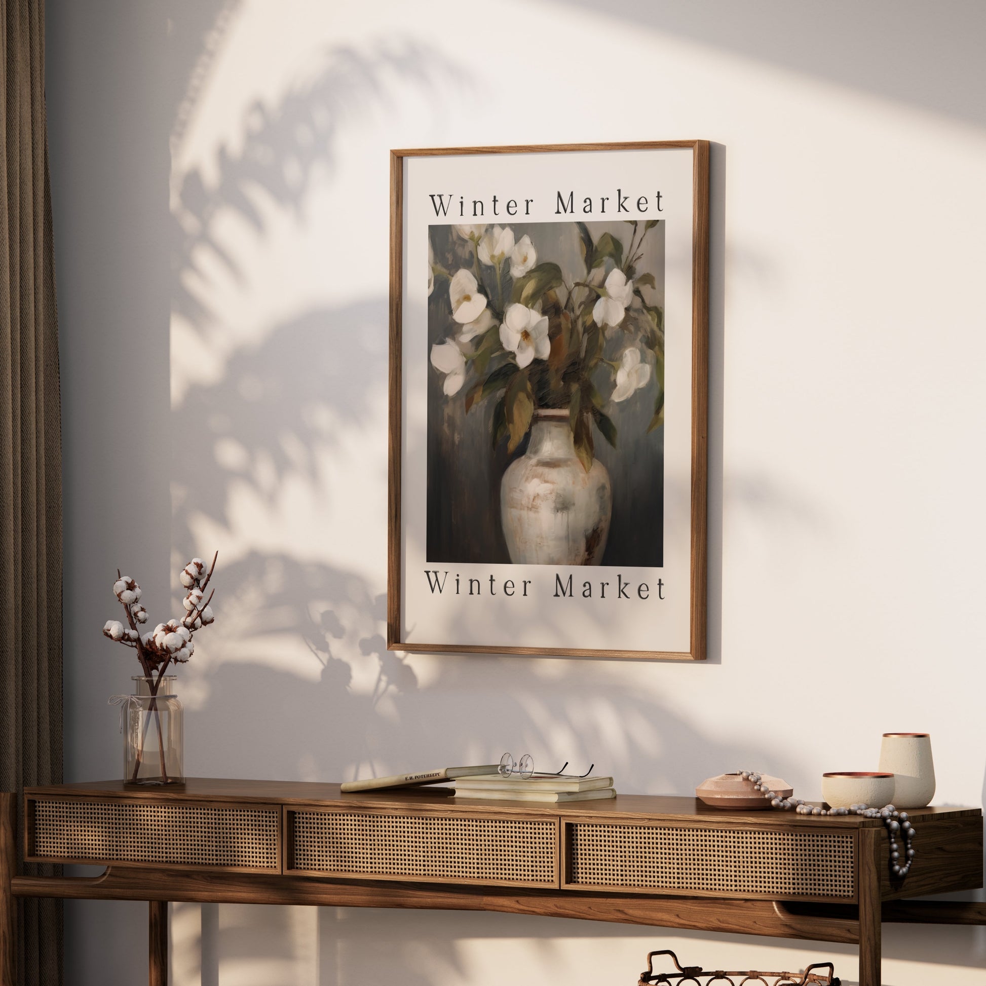 Premium Poster of Elegant White Flowers Painted on Vase Posters
