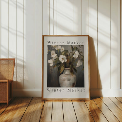 Premium Poster of Elegant White Flowers Painted on Vase Posters