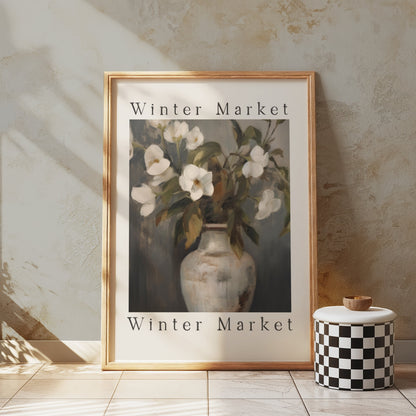 Premium Poster of Elegant White Flowers Painted on Vase Posters