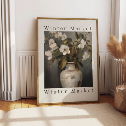 Premium Poster of Elegant White Flowers Painted on Vase Posters