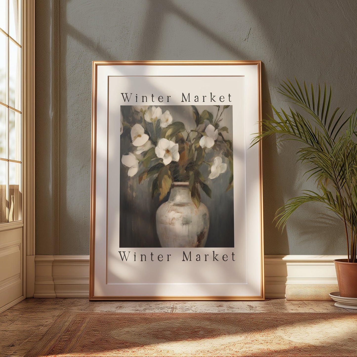 Premium Poster of Elegant White Flowers Painted on Vase Posters