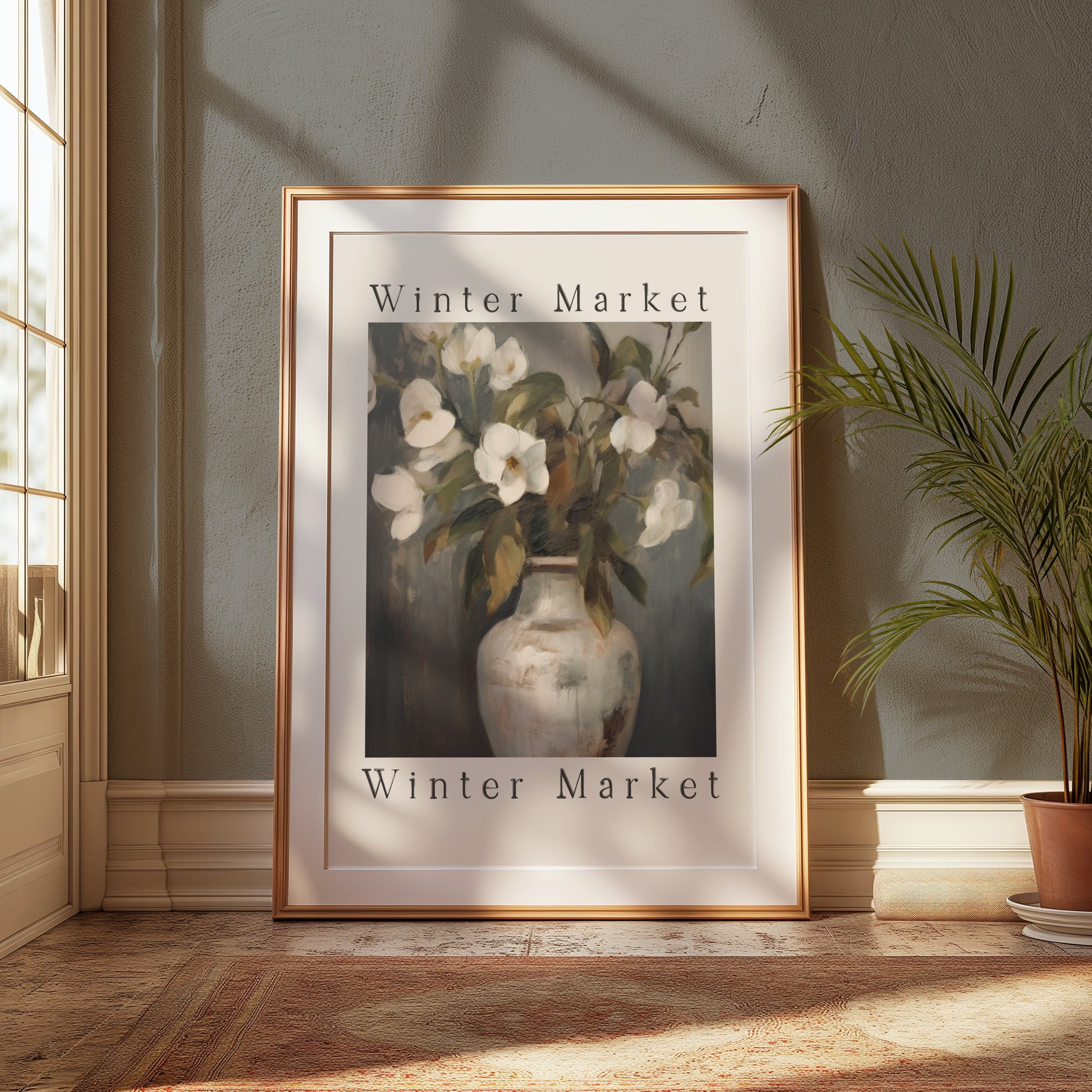 Premium Poster of Elegant White Flowers Painted on Vase Posters
