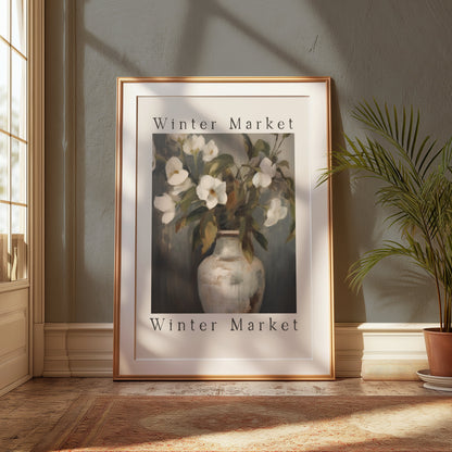 Premium Poster of Elegant White Flowers Painted on Vase Posters