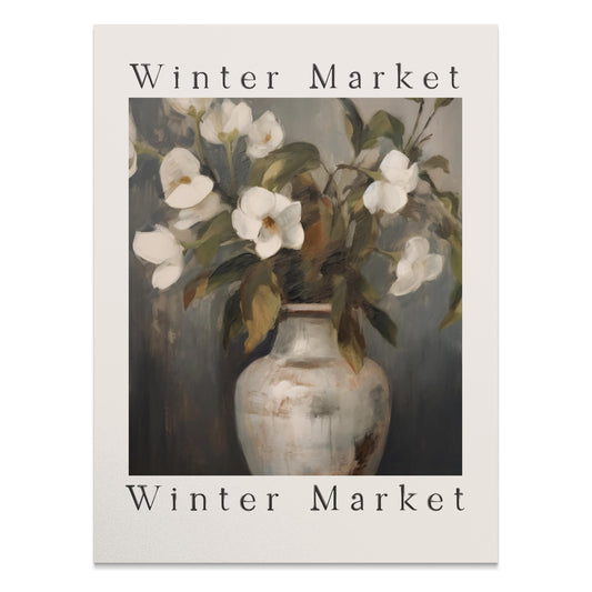 Premium Poster of Elegant White Flowers Painted on Vase Posters