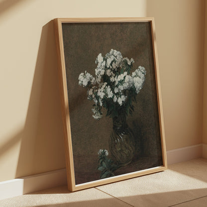 Premium Poster of Elegant White Flowers in Glass Vase Posters